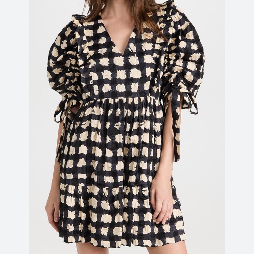 Sea New York Black and White Smocked Puff Sleeve Sundress